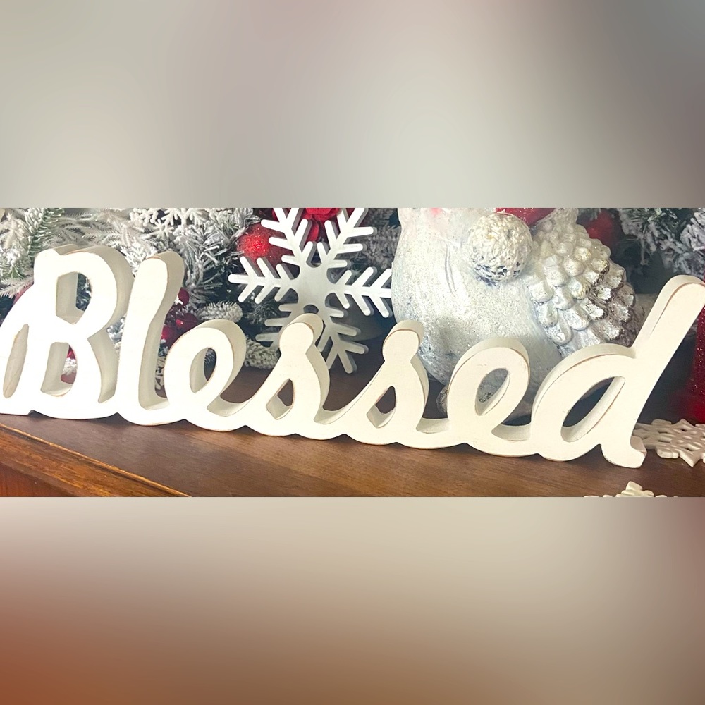 White 'Blessed'  Decor Sign